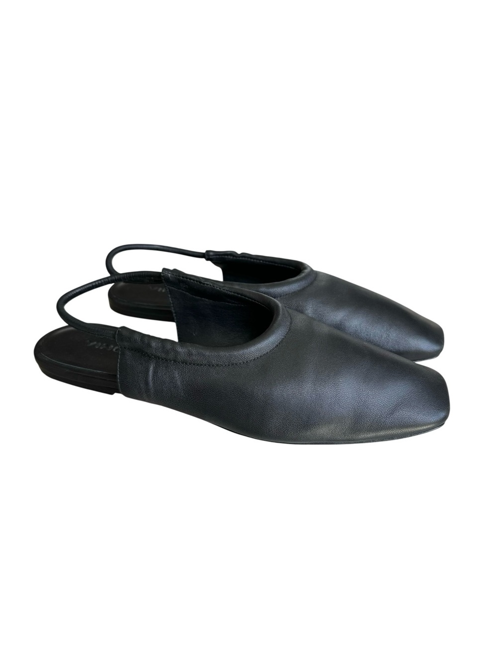 VINCE Cadya Squared Toe Slingback Flat Sandals Black Sheepskin Leather - Picture 5 of 12